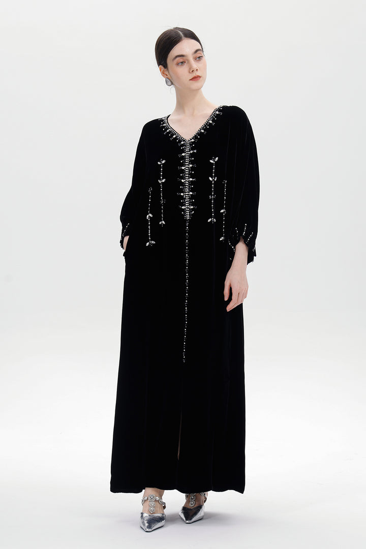 Antonia Hand-Beaded Silk Velvet Dress