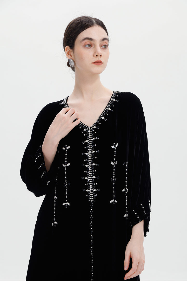 Antonia Hand-Beaded Silk Velvet Dress