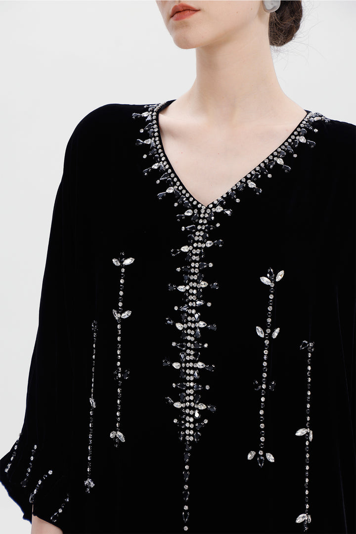 Antonia Hand-Beaded Silk Velvet Dress