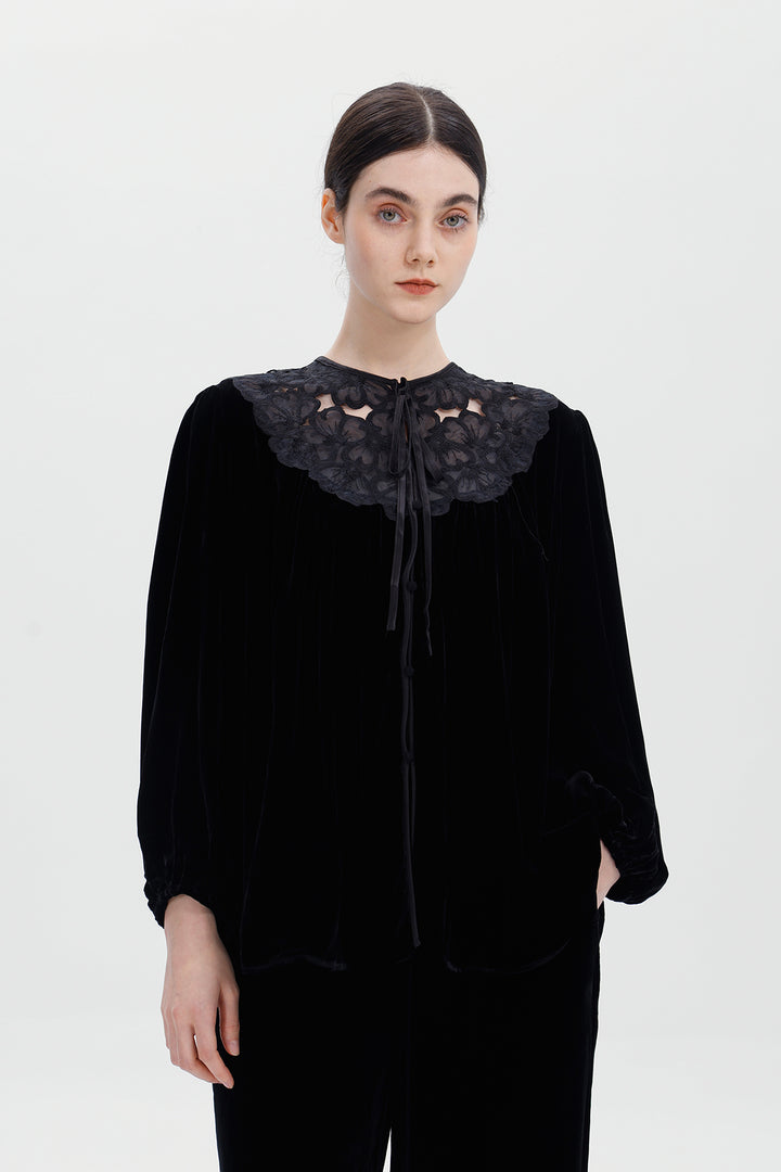 Maud Silk Velvet Lace Blouse