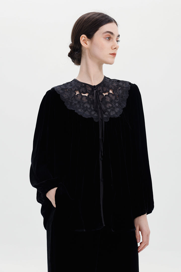 Maud Silk Velvet Lace Blouse