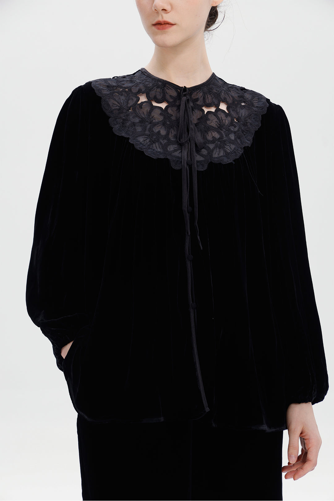 Maud Silk Velvet Lace Blouse