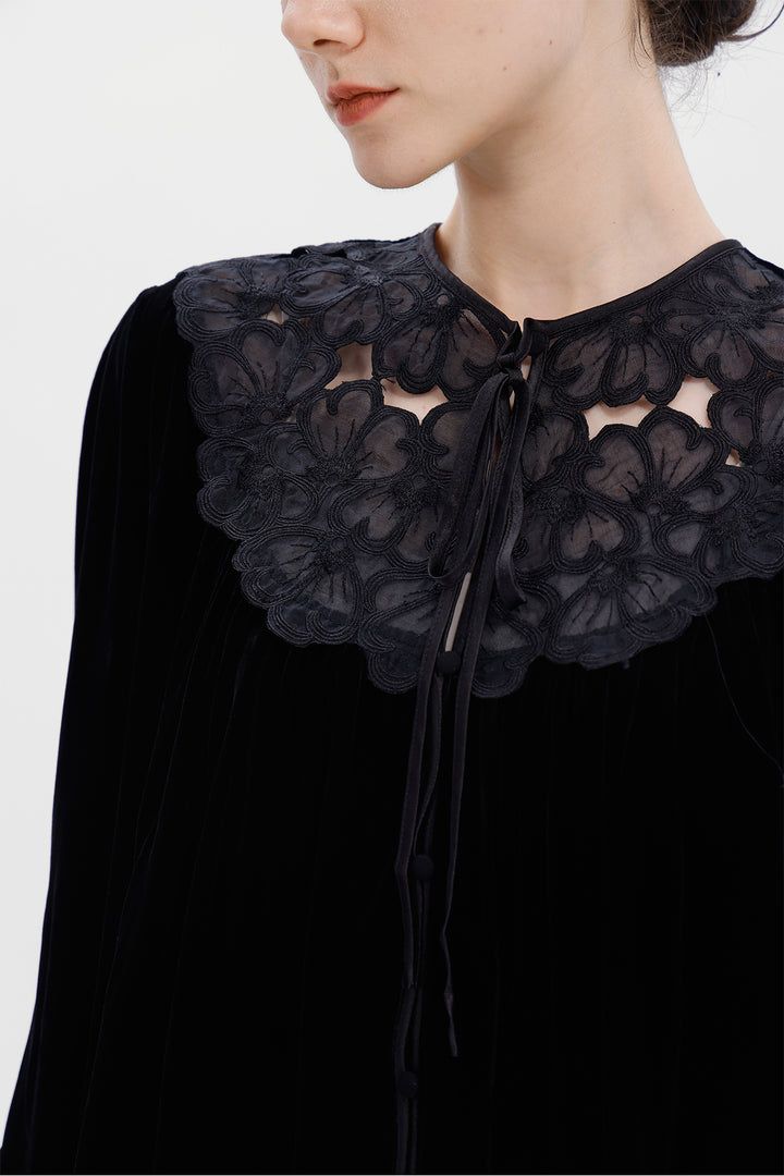 Maud Silk Velvet Lace Blouse