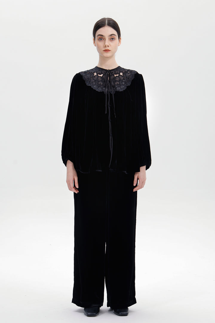 Maud Silk Velvet Lace Blouse