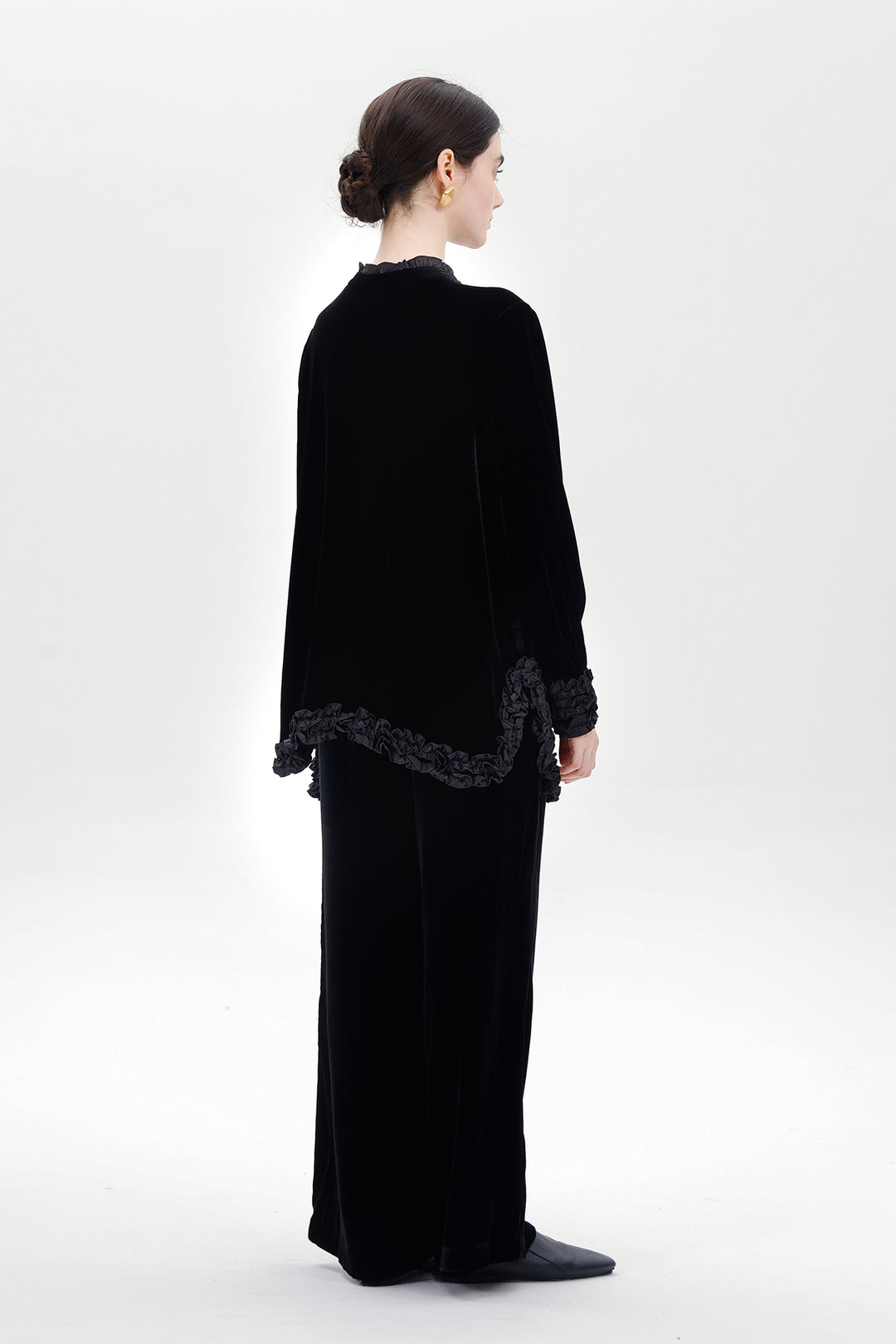 Helena Ruffle Detail Velvet Blouse