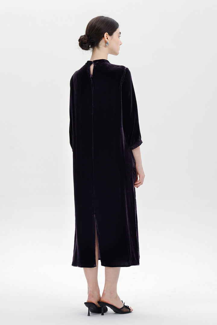 Leila Beaded Neck Velvet Midi Dress