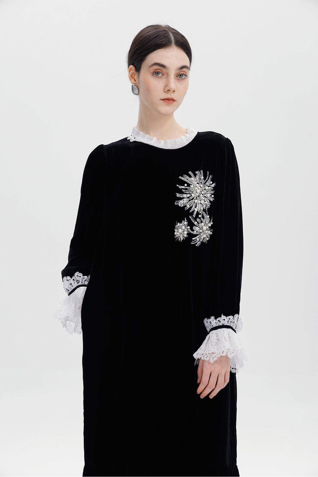 Valentina Beaded Bloom Velvet Dress