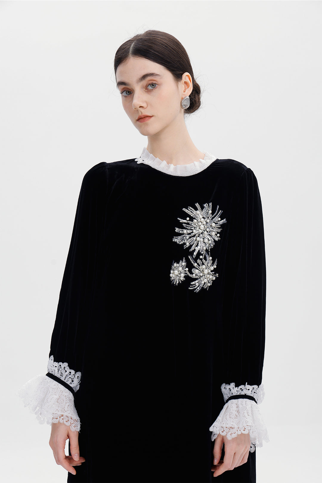 Valentina Beaded Bloom Velvet Dress