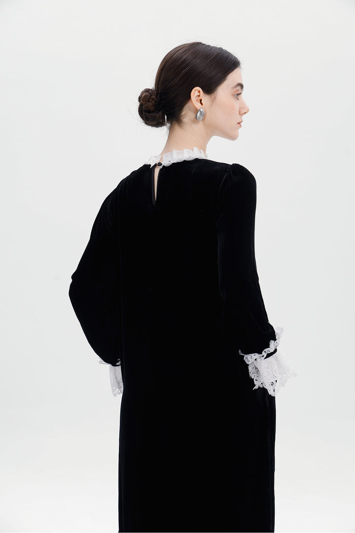 Valentina Beaded Bloom Velvet Dress