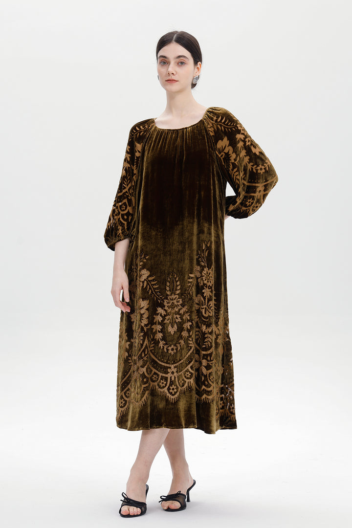 Audrey Burnout Velvet Midi Dress