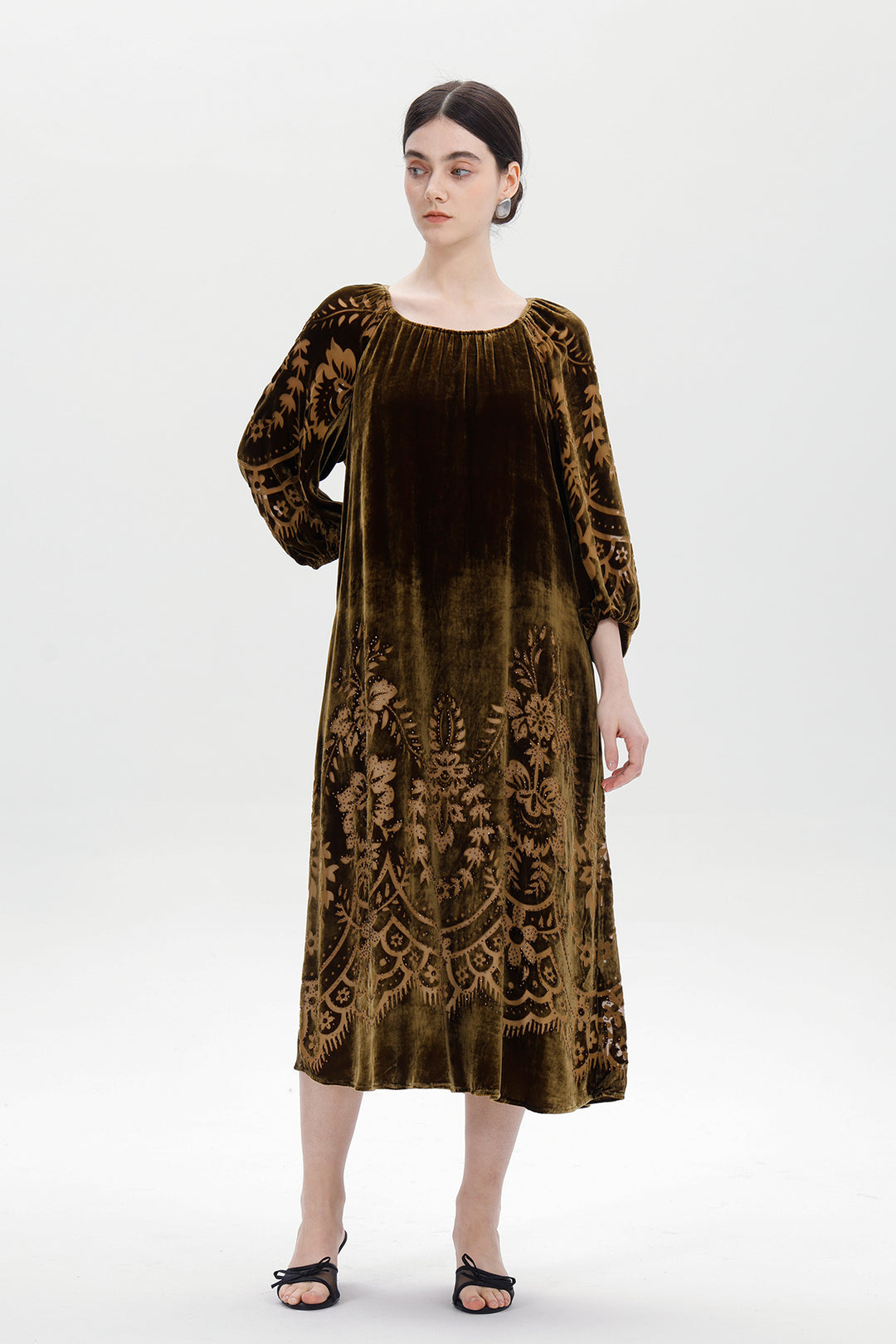 Audrey Burnout Velvet Midi Dress