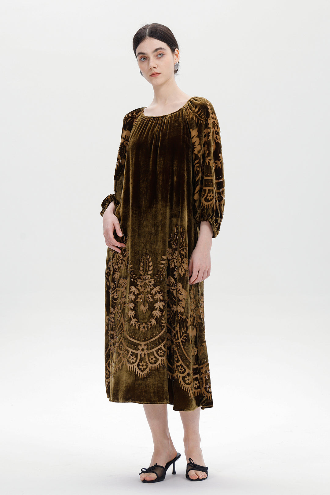 Audrey Burnout Velvet Midi Dress