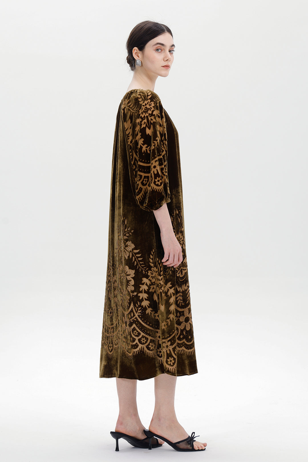 Audrey Burnout Velvet Midi Dress