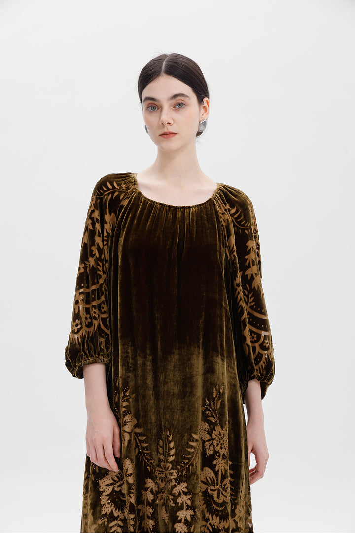 Audrey Burnout Velvet Midi Dress