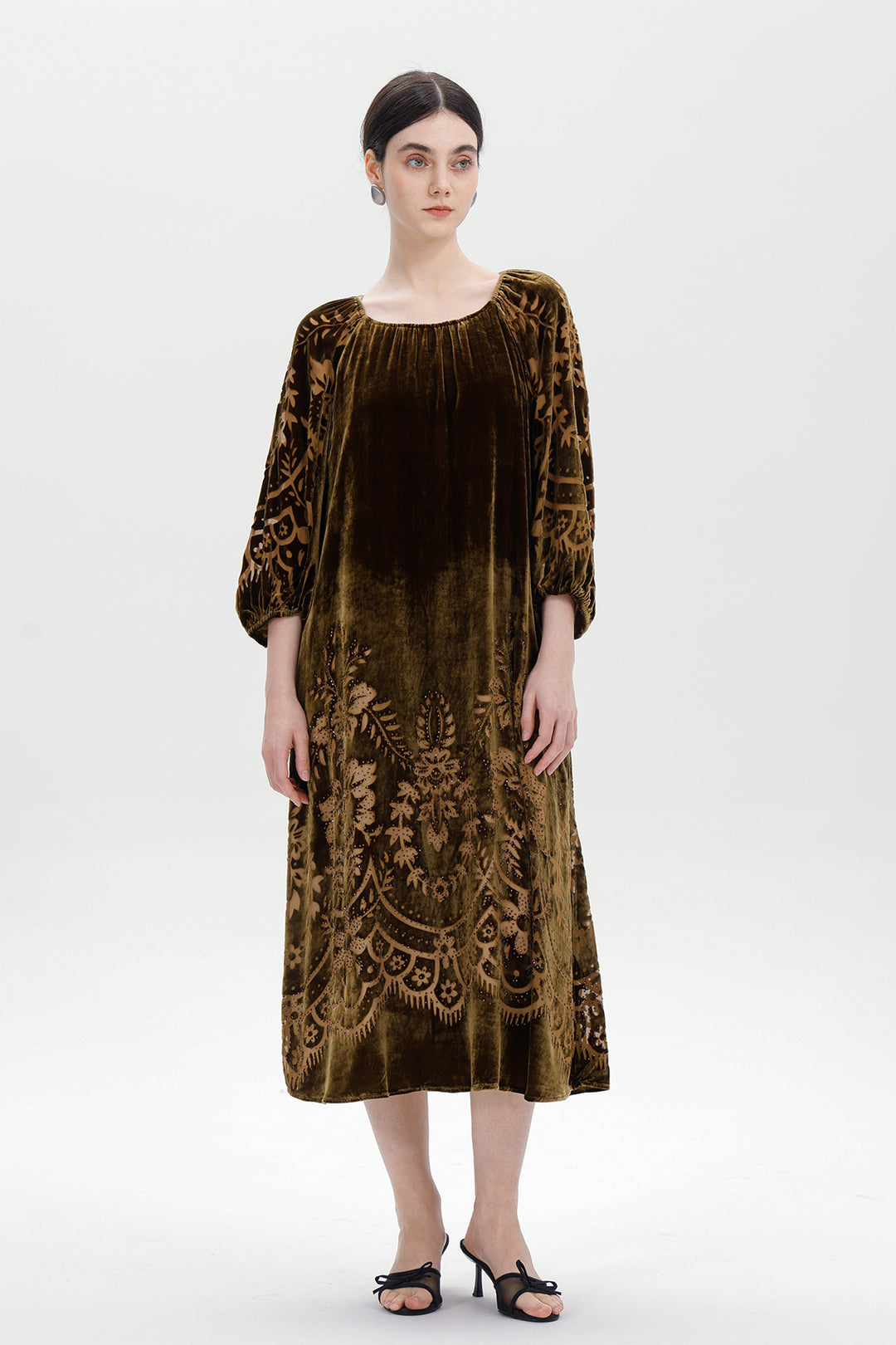 Audrey Burnout Velvet Midi Dress