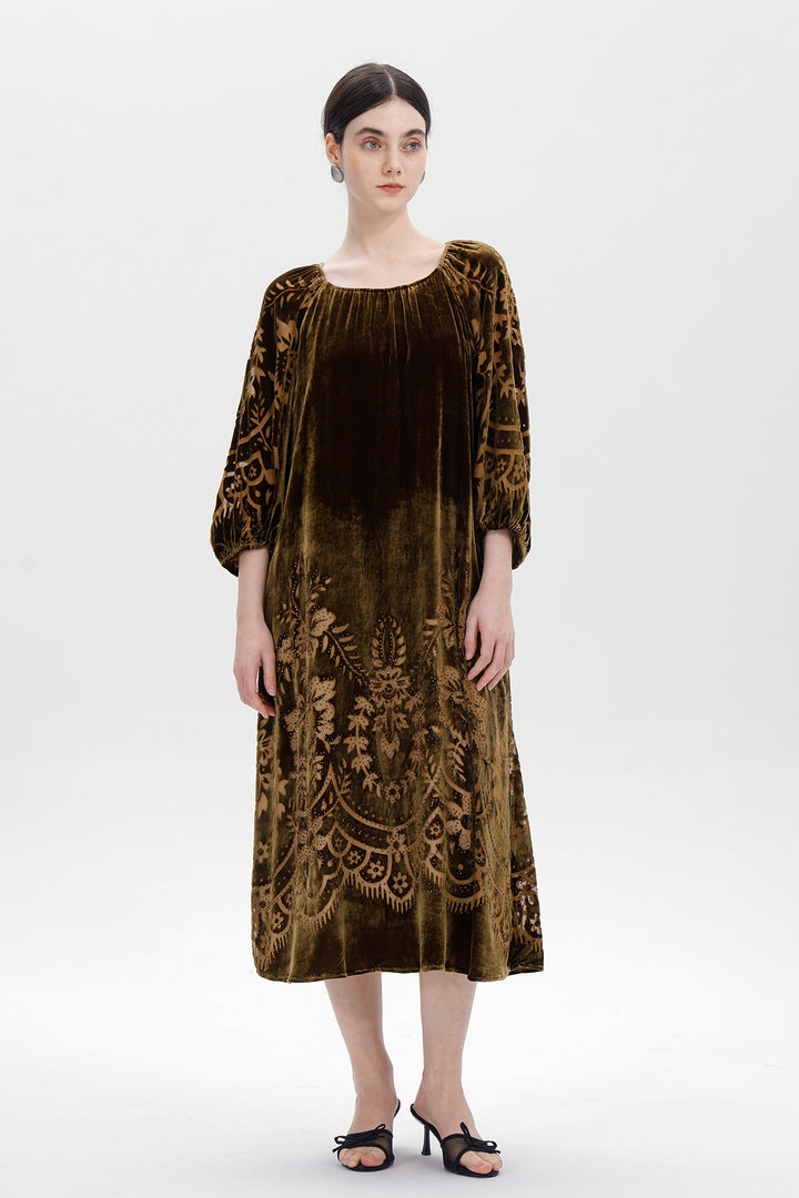 Audrey Burnout Velvet Midi Dress