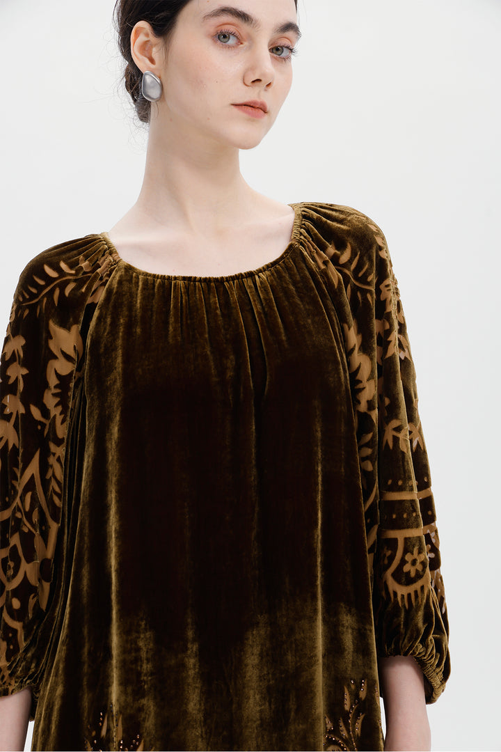 Audrey Burnout Velvet Midi Dress