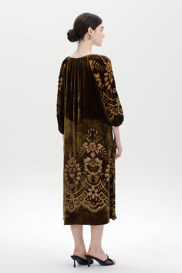 Audrey Burnout Velvet Midi Dress