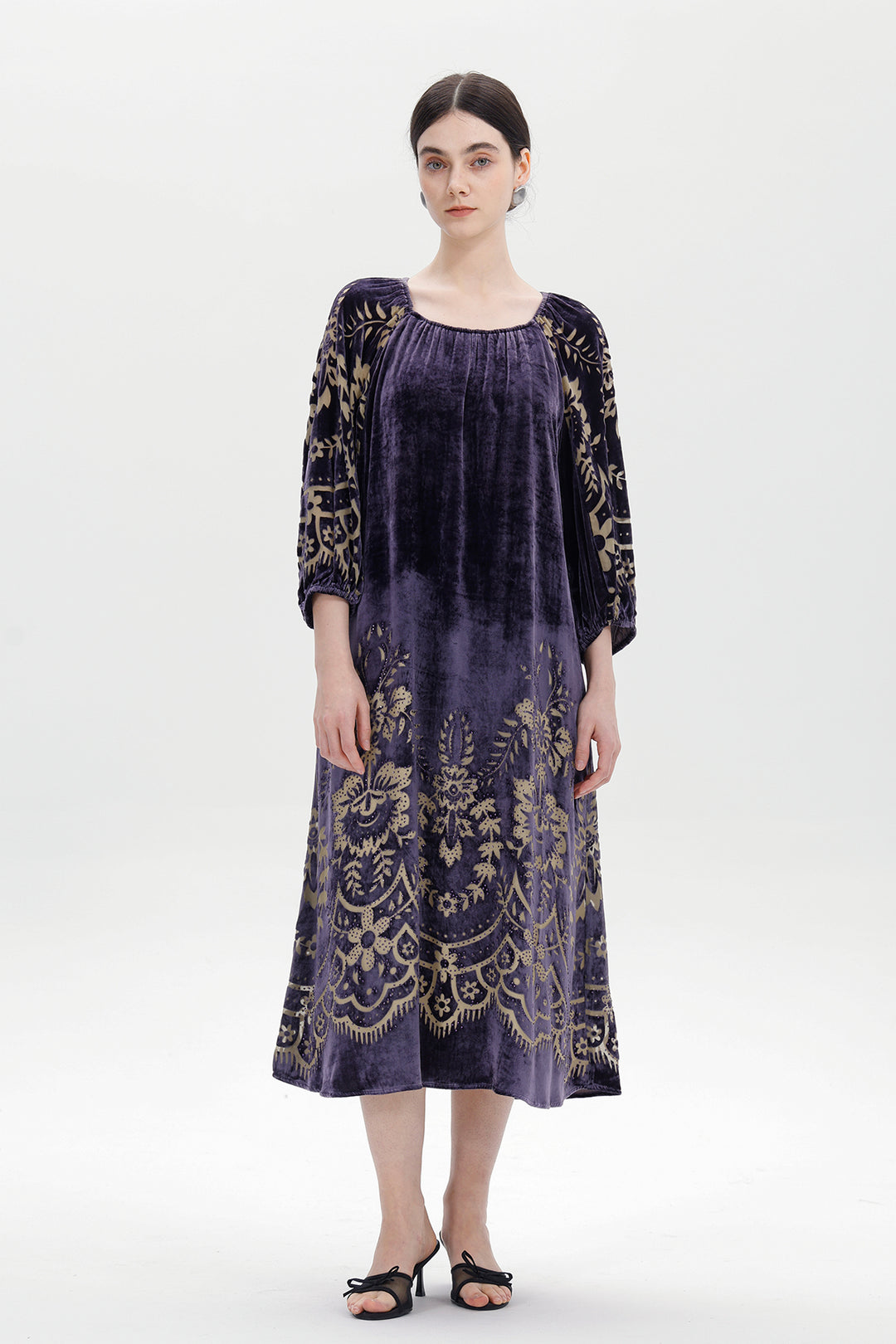 velvet burnout dress midi Oh-So-Chic Floral Velvet Burnout Midi Dress