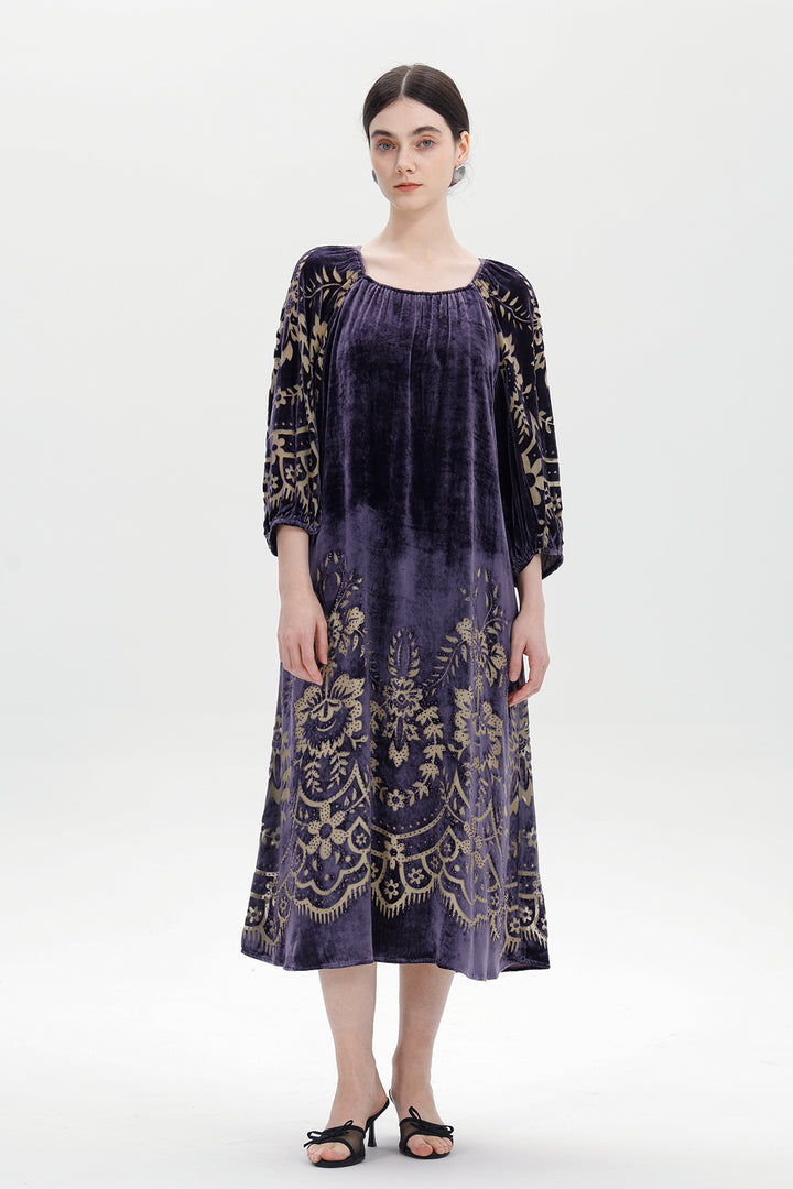 Audrey Burnout Velvet Midi Dress