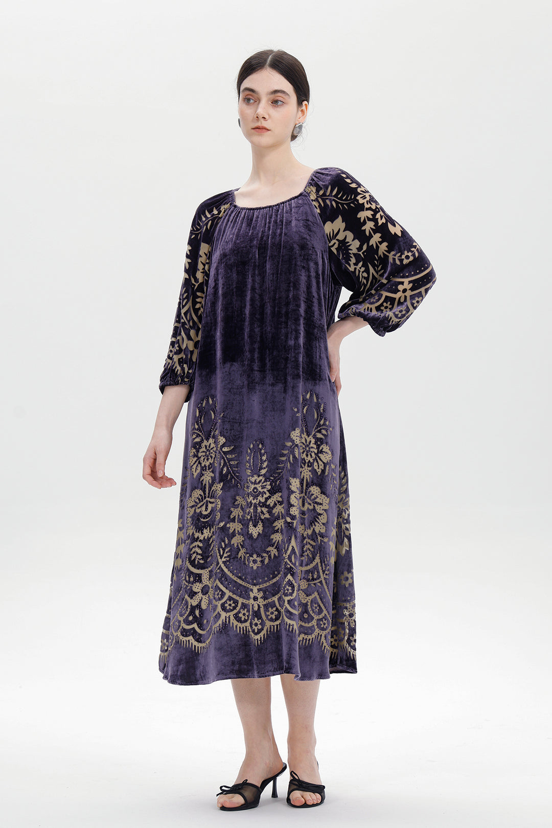 Audrey Burnout Velvet Midi Dress