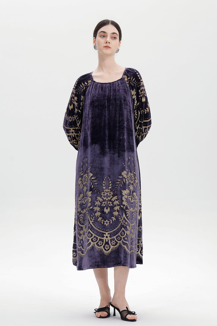 Audrey Burnout Velvet Midi Dress