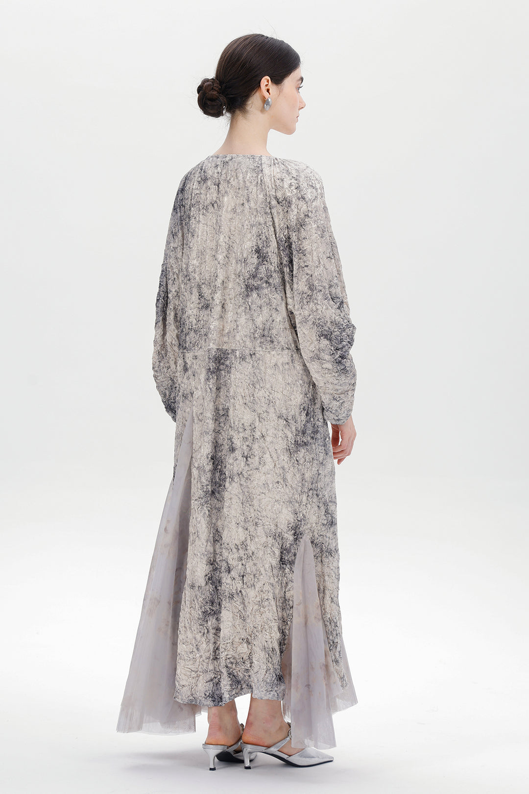 Amber Smoke Velvet Mesh Splice Maxi Dress