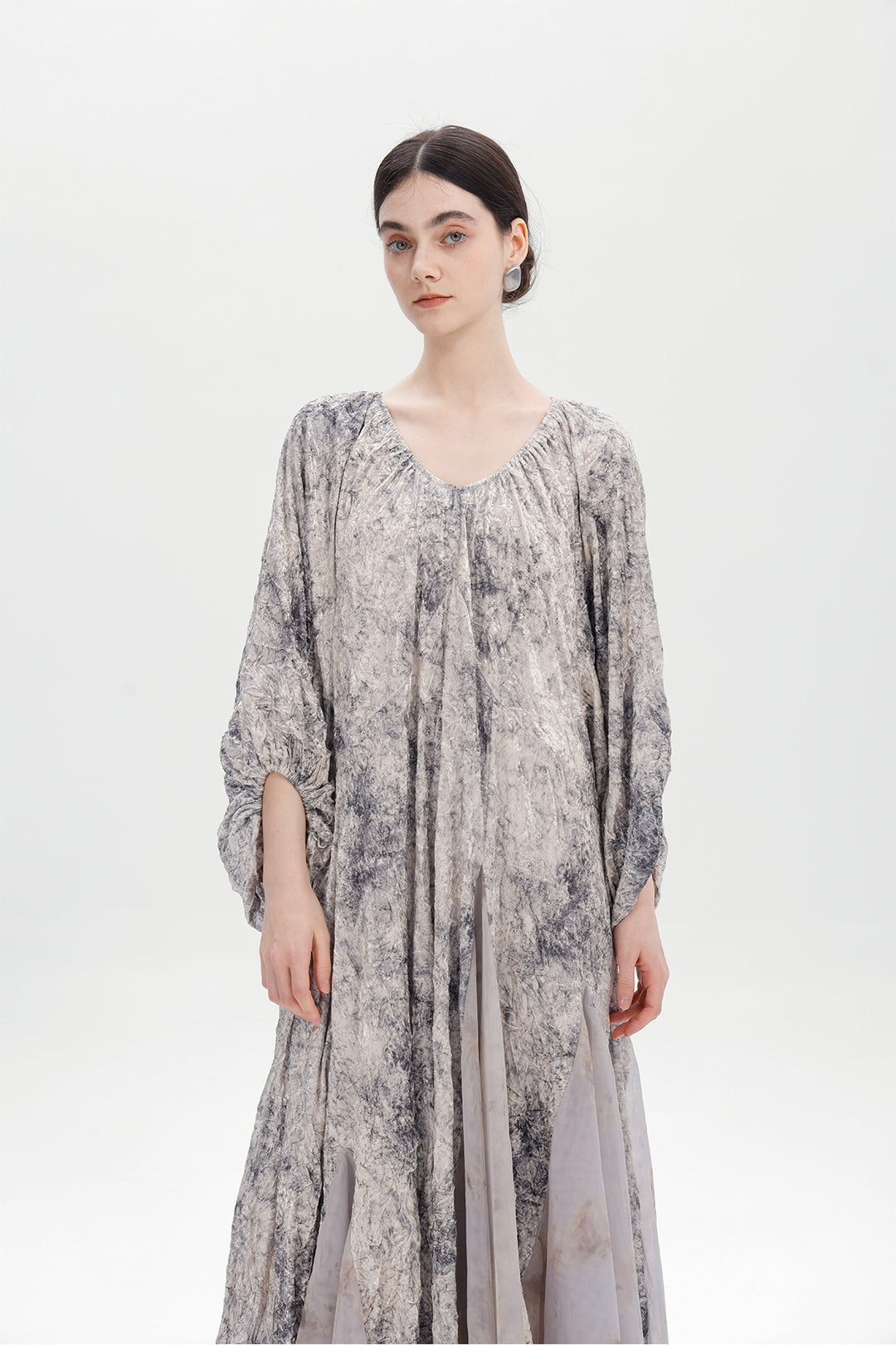 Amber Smoke Velvet Mesh Splice Maxi Dress