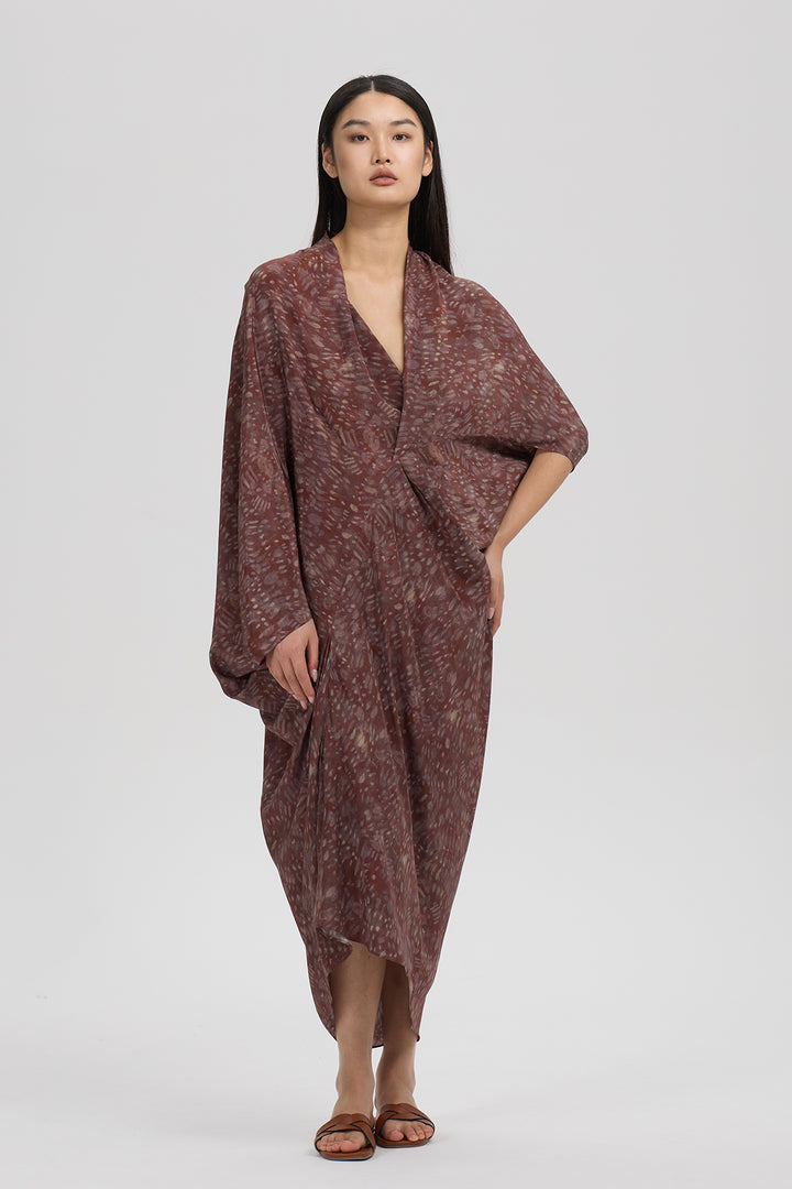 Aeris Draped Silk Dress – Rust Wine