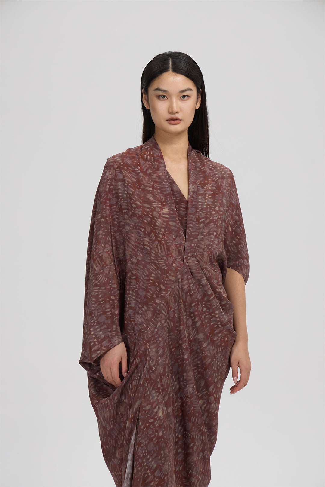 Aeris Draped Silk Dress – Rust Wine