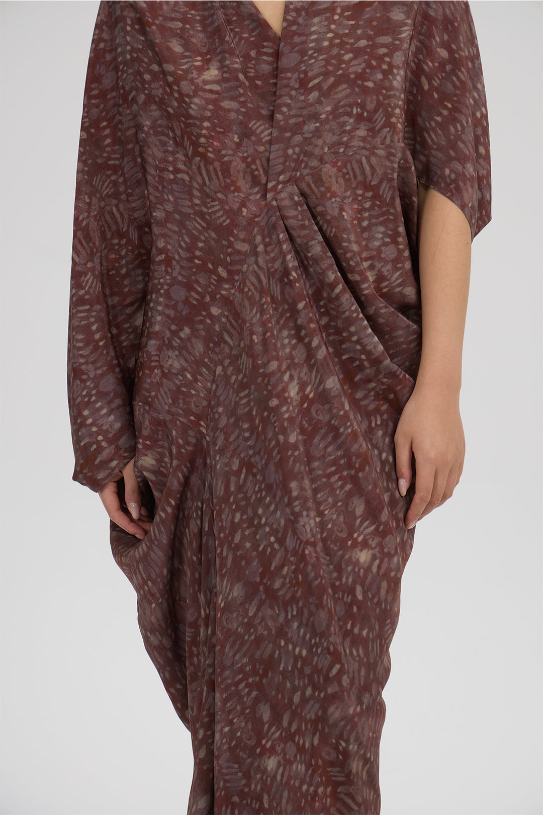Aeris Draped Silk Dress – Rust Wine