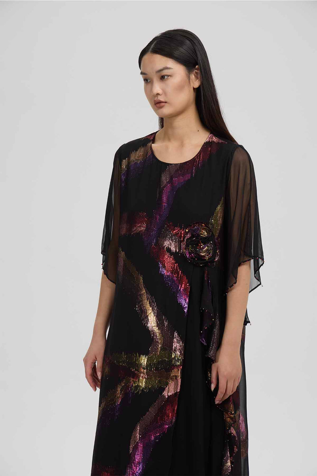 Isabeau Embellished Silk Dress – Noir Ember
