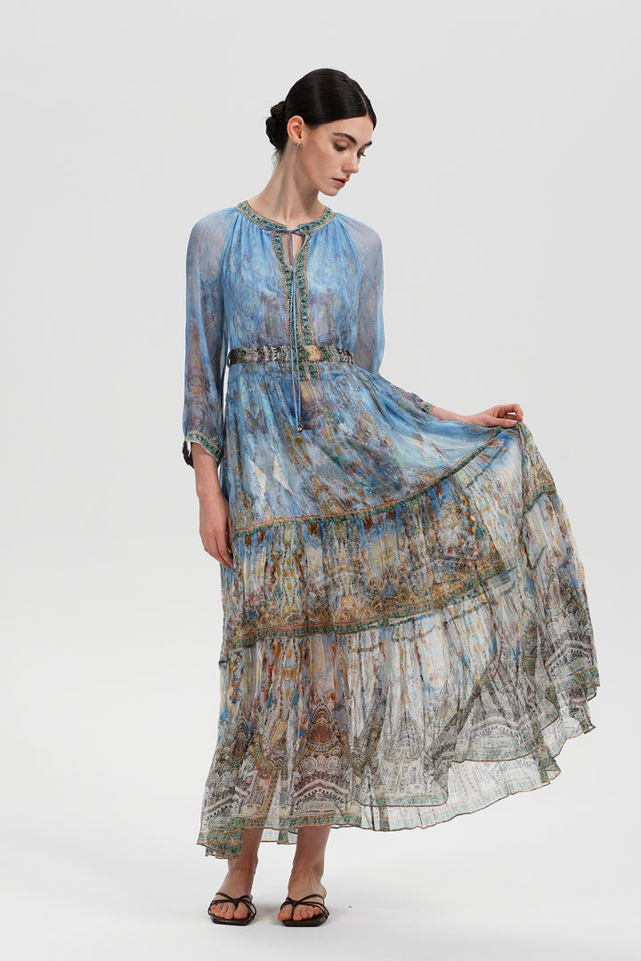 Celine Palazzo Print Silk Dress