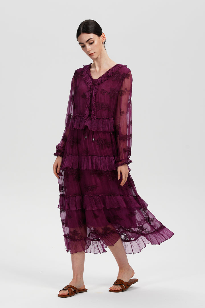 Seren Ruffle Silk Dress