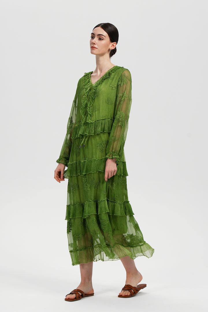 Seren Ruffle Silk Dress