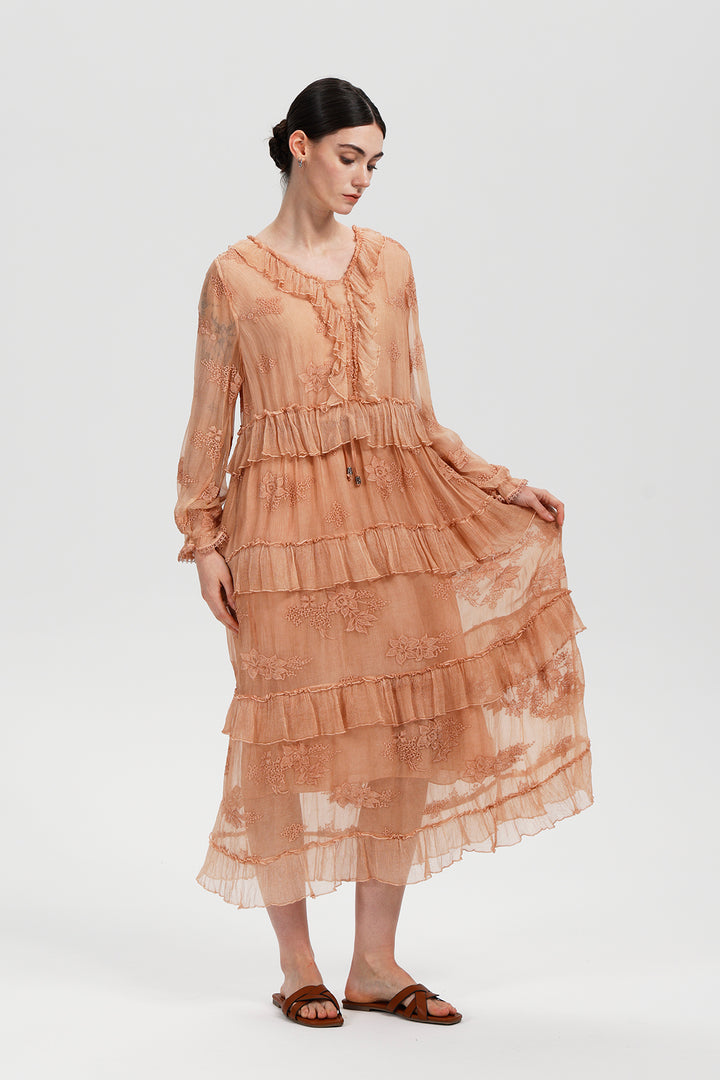 Seren Ruffle Silk Dress