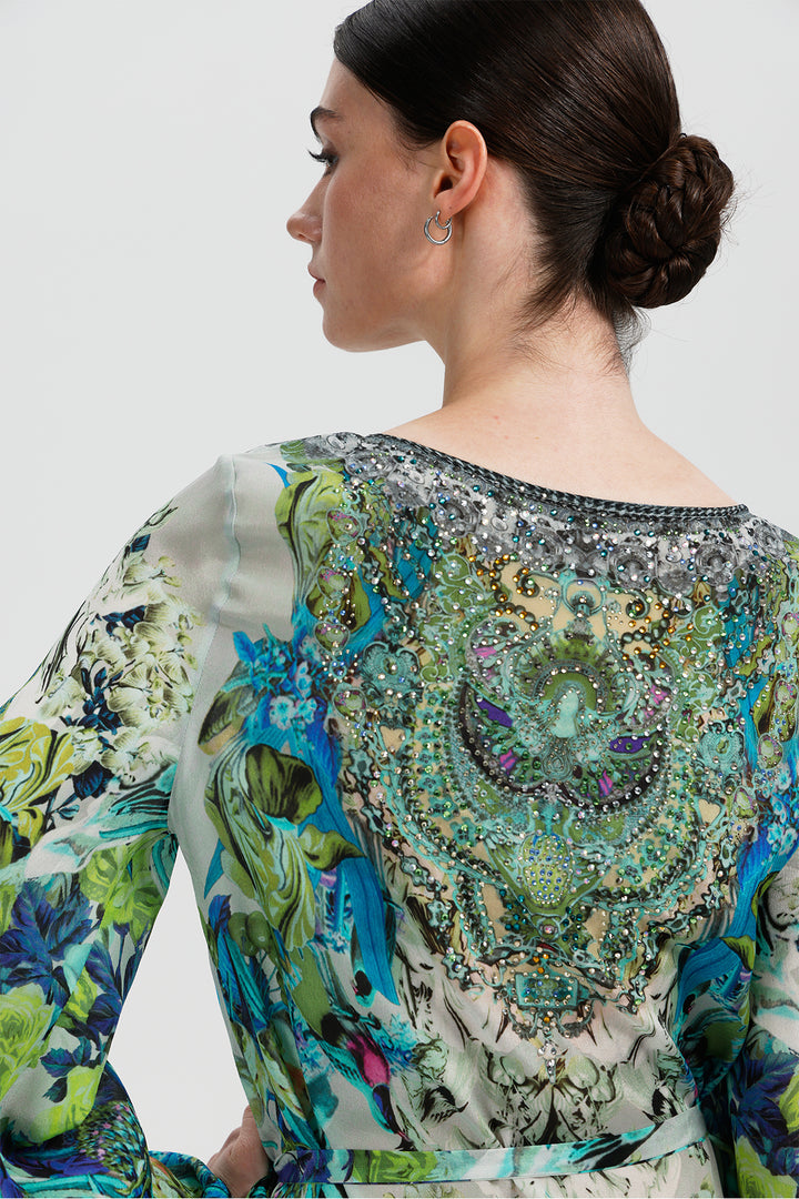 Nia Flower Print Wrap Maxi Silk Dress