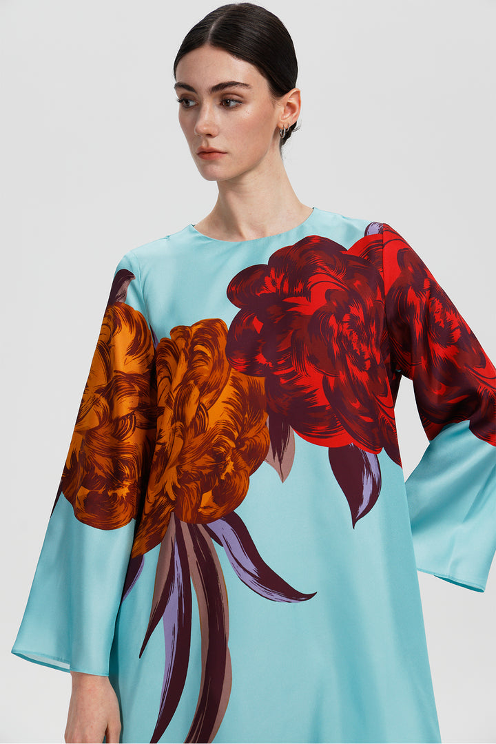 Amara Floral Print Silk Dress