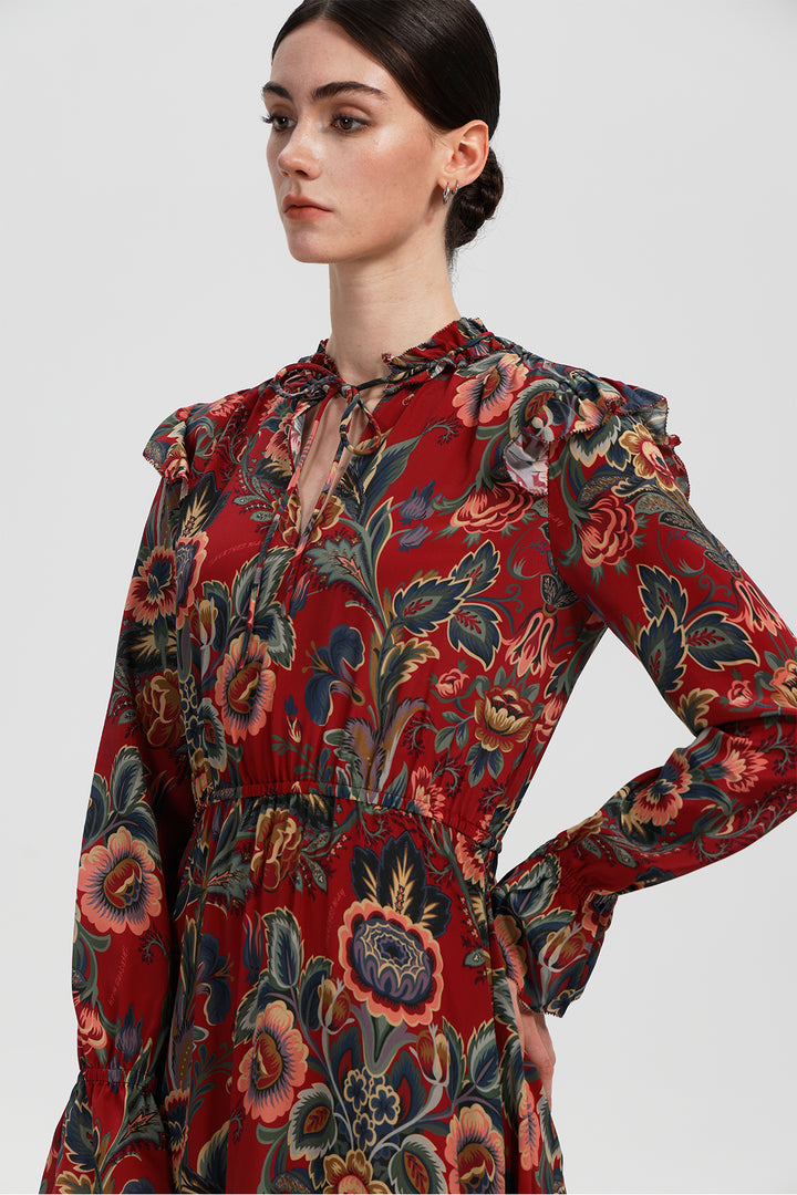 Daphne Crimson Silk Dress