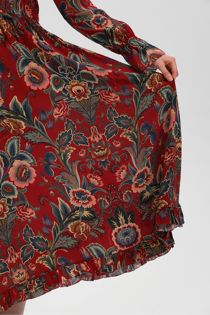 Daphne Crimson Silk Dress