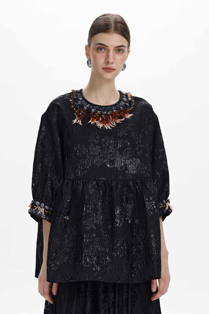 Yseult Beaded Jacquard Blouse