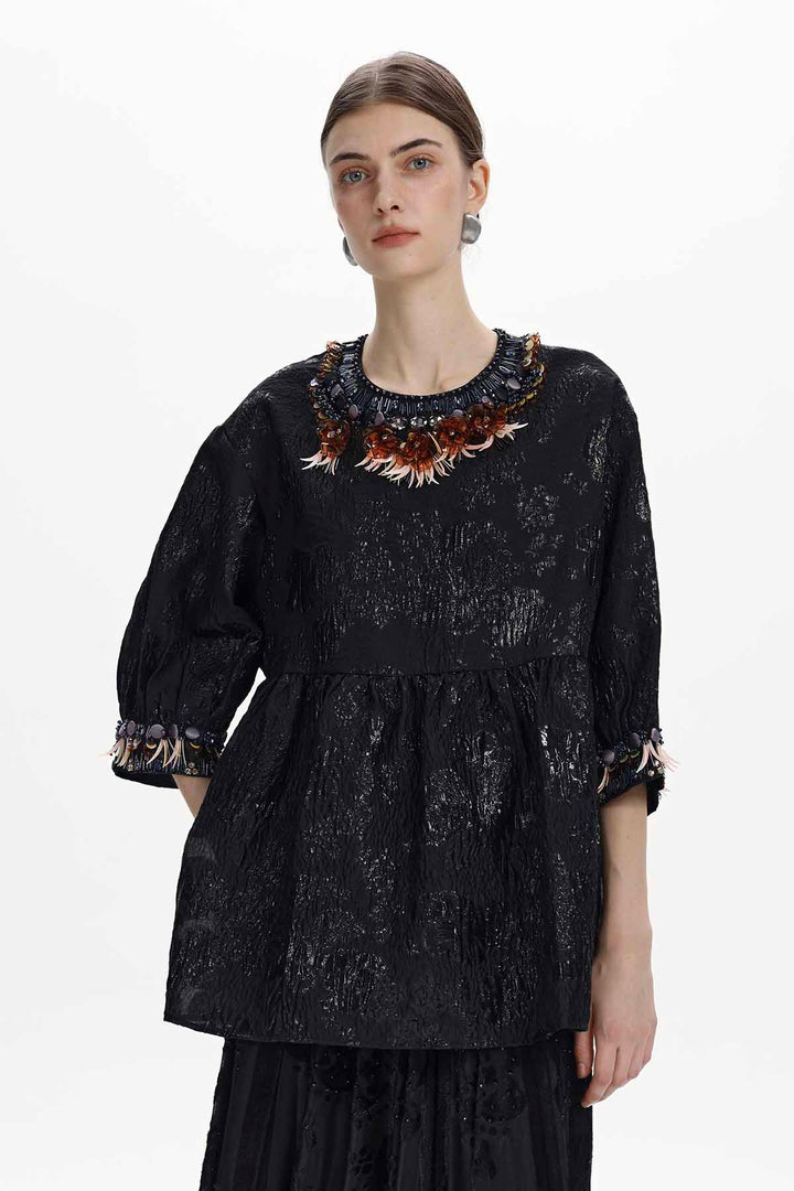 Yseult Beaded Jacquard Blouse