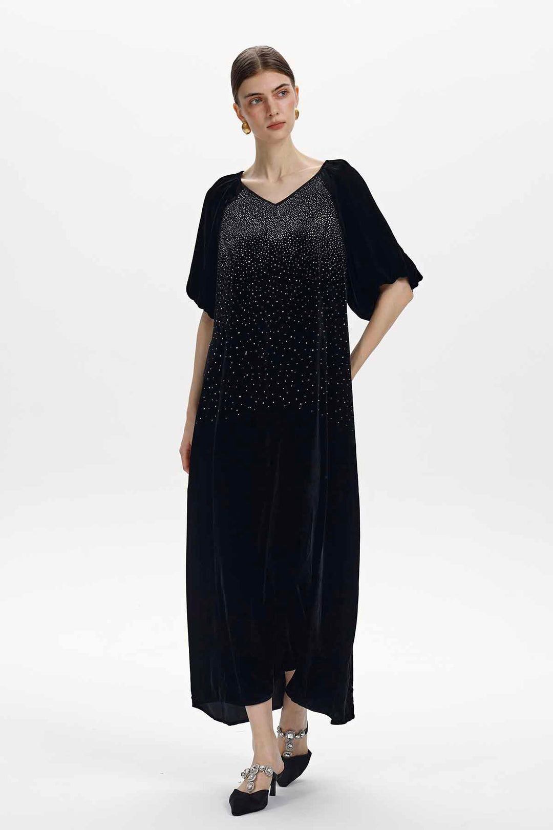 Davina Rhinestone Velvet Maxi Dress