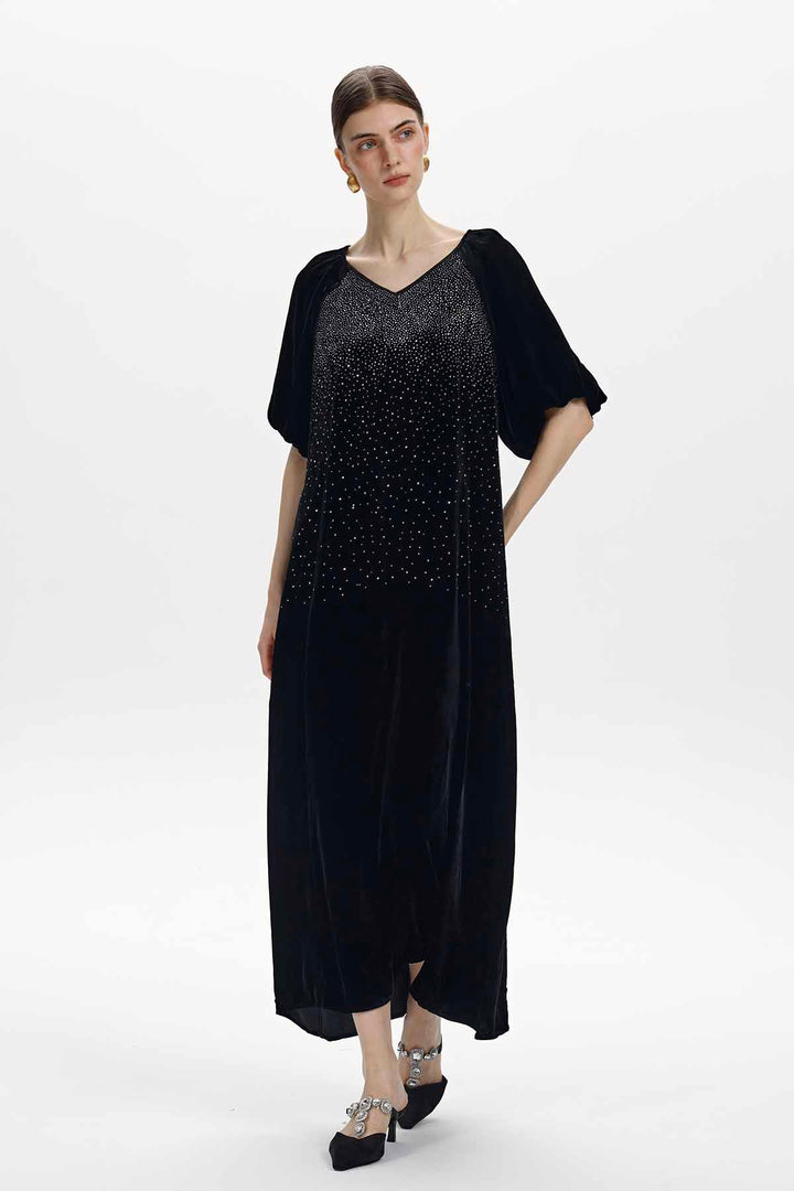Davina Rhinestone Velvet Maxi Dress