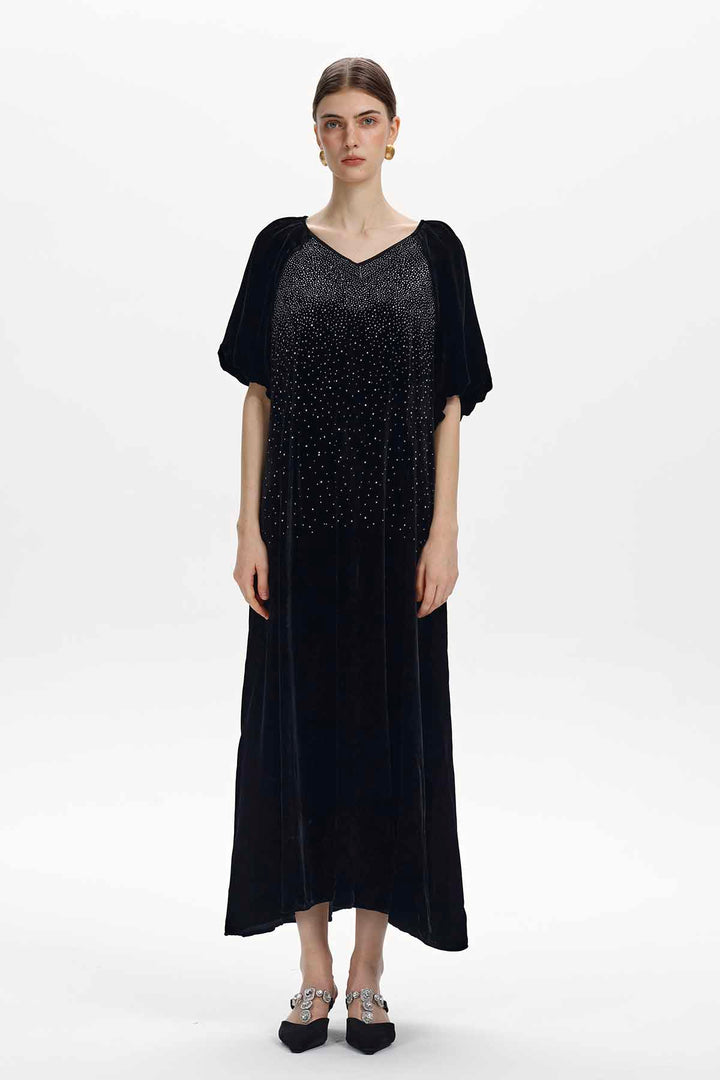 Davina Rhinestone Velvet Maxi Dress