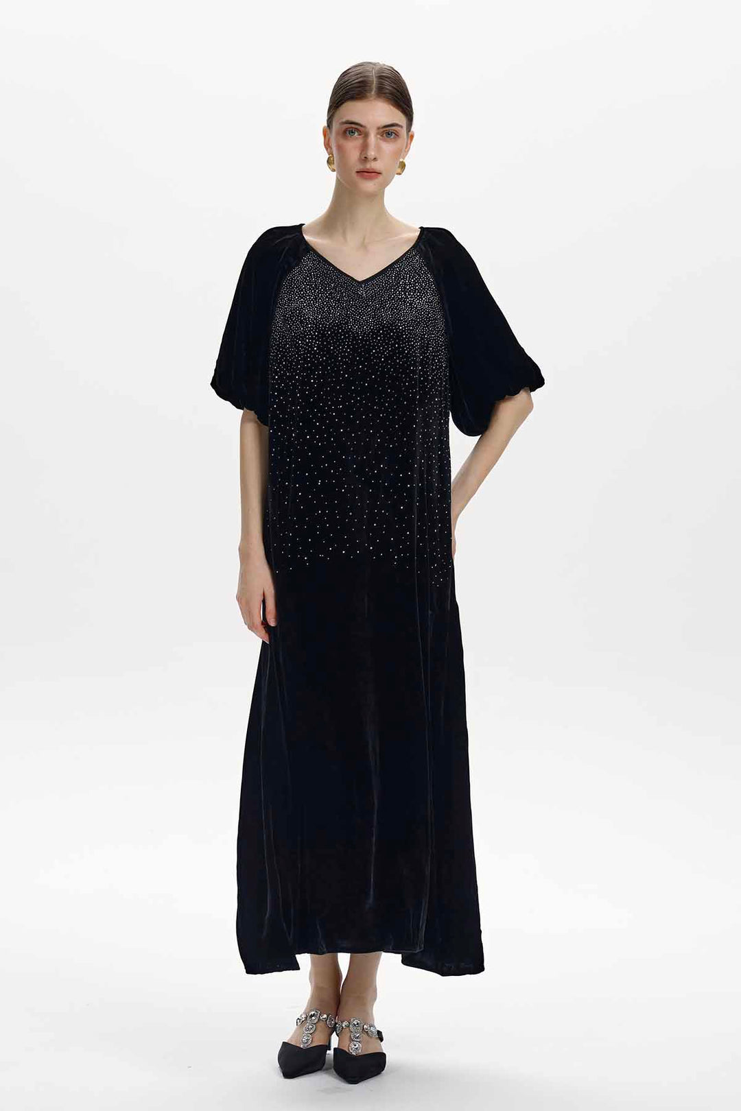 Davina Rhinestone Velvet Maxi Dress
