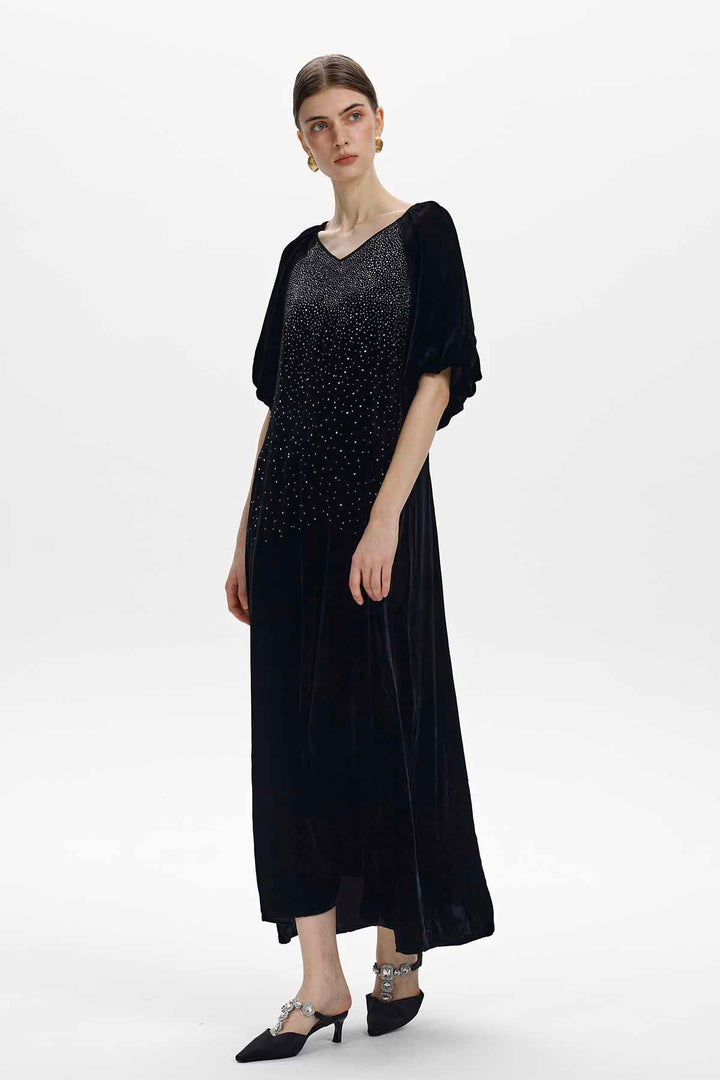 Davina Rhinestone Velvet Maxi Dress