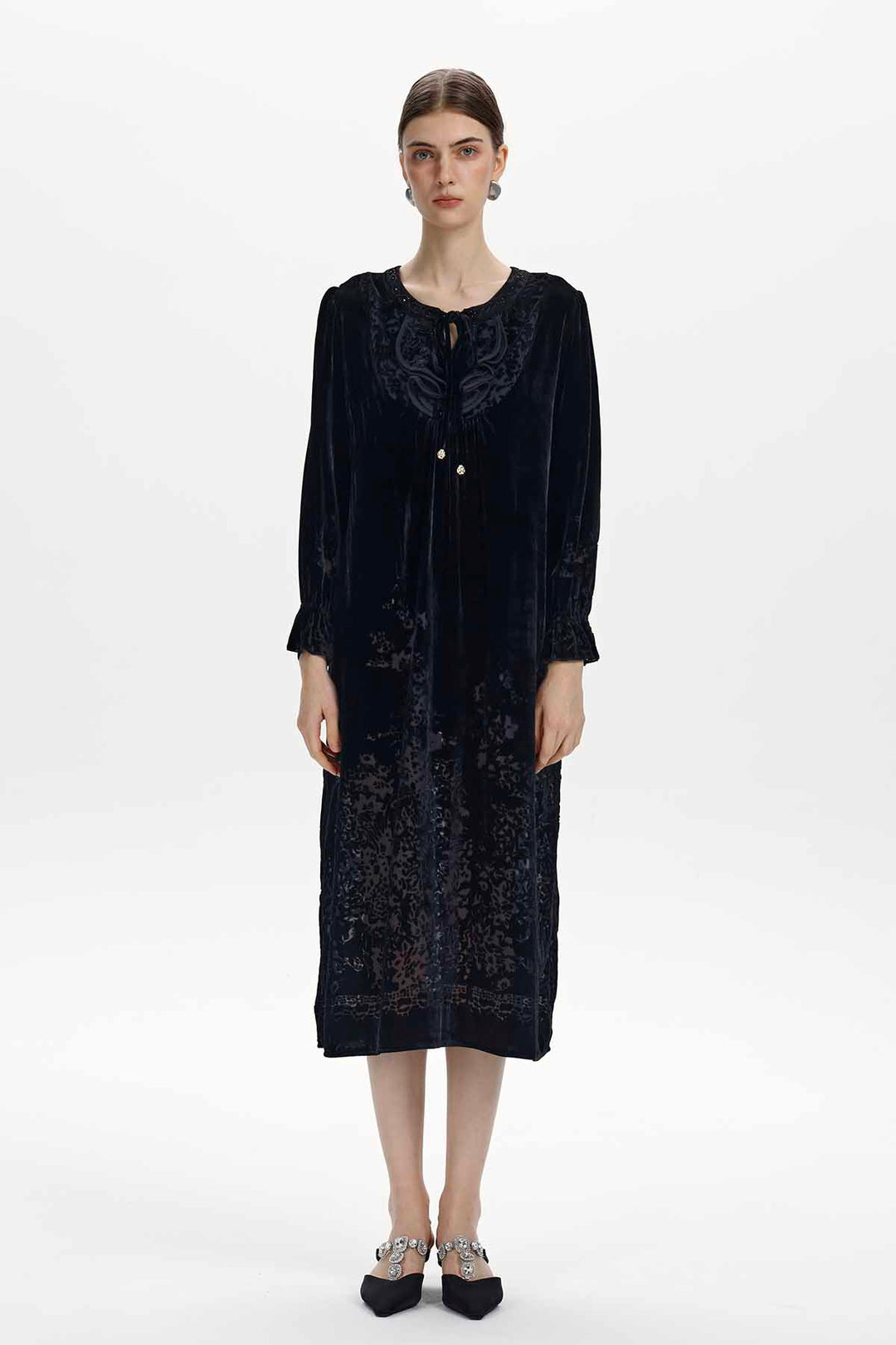 Dahlia Floral Silk Velvet Midi Dress