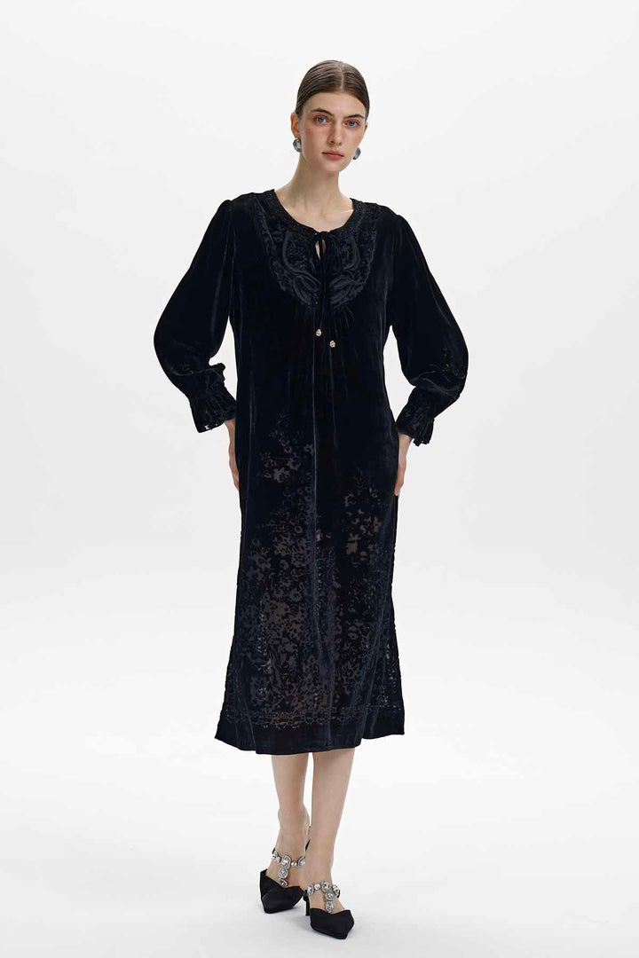 Dahlia Floral Silk Velvet Midi Dress
