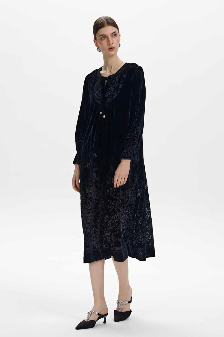 Dahlia Floral Silk Velvet Midi Dress